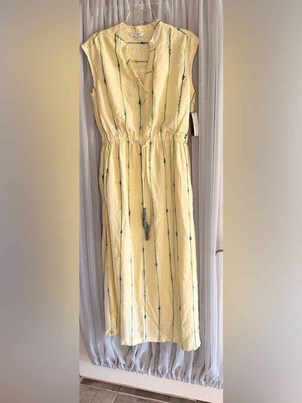 Liverpool Yellow Maxi Dress with Green Stripe Accents XS